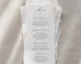Custom Linen Menu, Elegant Wedding and Event Reception Decor, Size 4x9 inches