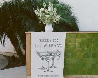 Custom Welcome Bar Sign, Linen Banner, Wedding and Event Reception Decor Size 28x56 inch