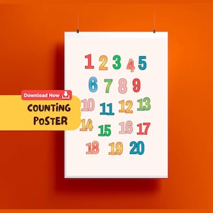 Learn to count digital poster numbers wallart for toddlers educational poster A4 learning numbers printable learning poster playroom wallart