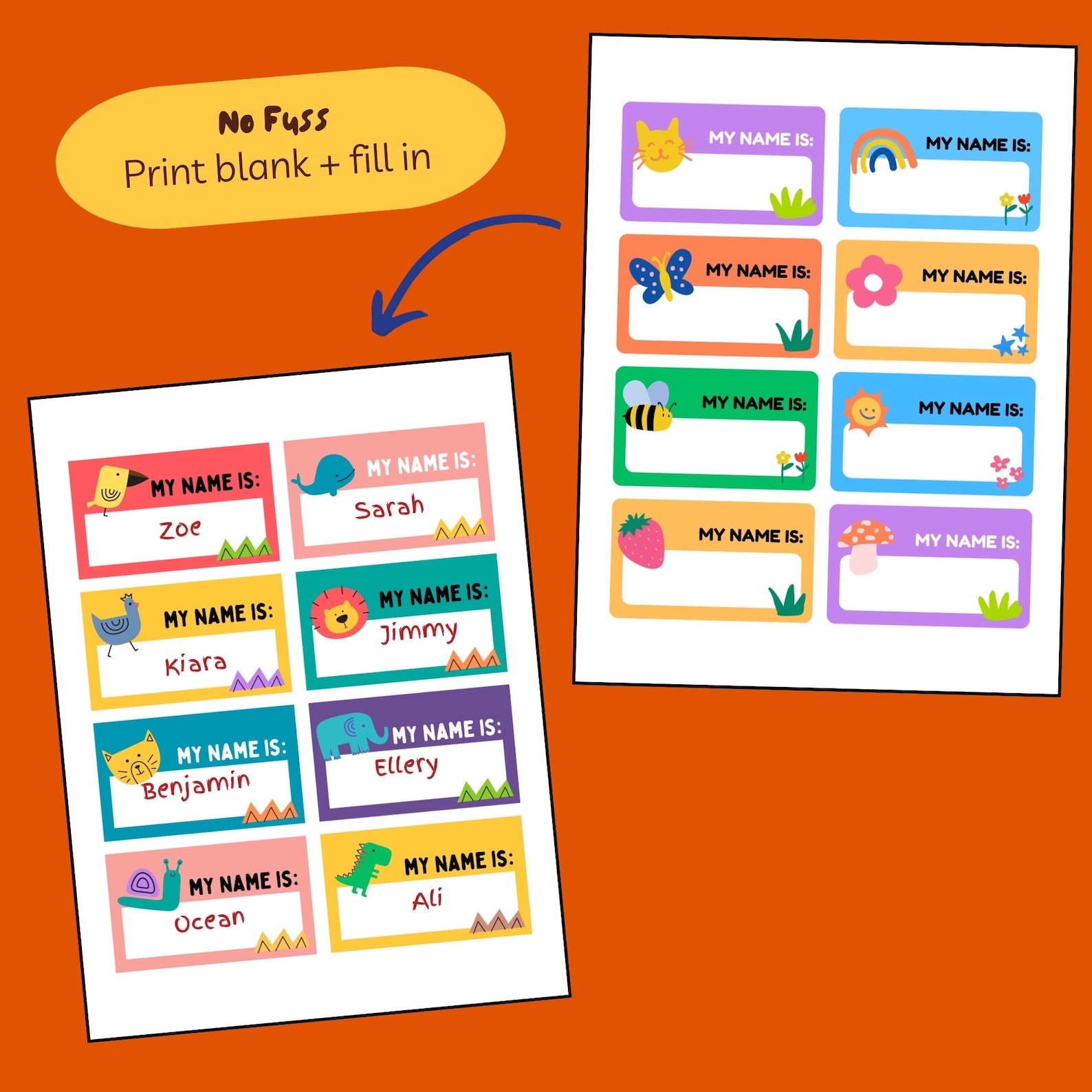 Printable Name Tags Kids Party Name Tags Colourful Party Decor School Name Tags Preschool Name ...