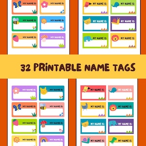 Printable Name Tags Kids Party Name Tags Colourful Party Decor School ...