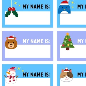 Printable Christmas name tags kids party name tags colourful Christmas party decor school name tags preschool Name tags Chrismas labels cute
