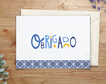 Portuguese Tile Thank You Card - Obrigado Azulejo Design | Instant Download | 5x7 Card | Letter & A4 Sizes
