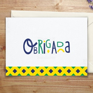 Brazil Thank You Card for Her - Portuguese, Brazil Inspired Color Tiles | 5 x 7 Digital Printable Card | US Letter & A4