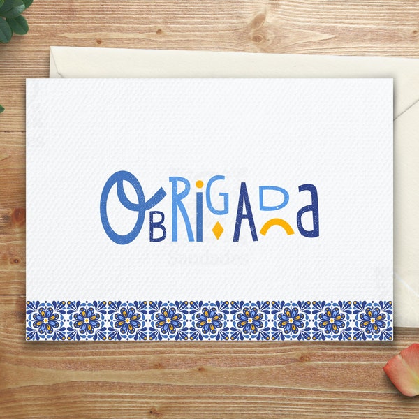 Portuguese Tile Thank You Card for Her - Obrigada Azulejo Design | Instant Download | 5x7 Card | Letter & A4 Sizes