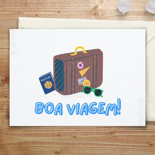 Boa Viagem - Portuguese Bon Voyage Card | 5x7 Digital Printable Card | Travel-Themed Digital Download | US Letter & A4 Size