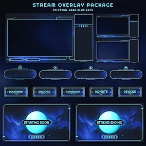 Pacote de transmissão animada Painéis de transição de sobreposição Twitch Tema azul escuro Tema calmo e relaxante Céu Estrelas celestiais Céu Tema fofo