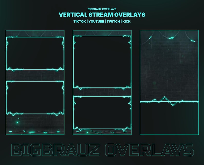 Example Vertical Stream Overlay Animated Vertical Tiktok Stream Overlays - CYAN GREEN NEON - Etsy