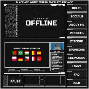 Animated DARK Stream overlays package for Twitch, Youtube, OBS, Streamlabs in topographic dark style image 10