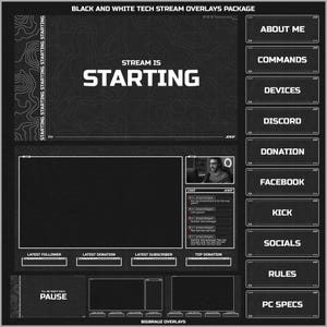 Pacote de sobreposições de transmissão DARK animadas para Twitch, YouTube, OBS e Streamlabs em estilo TECH.