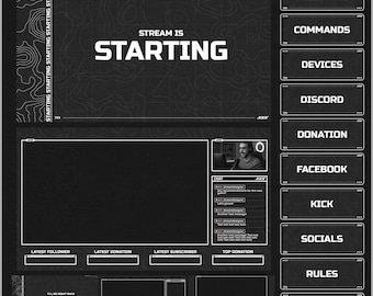 Animiertes DARK Stream Overlays Paket für Twitch, YouTube, OBS und Streamlabs im TECH Stil.