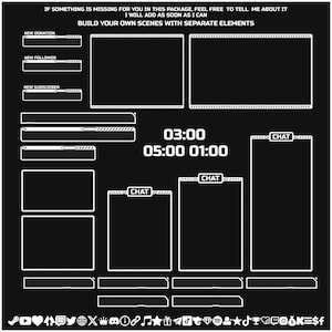 Animated DARK Stream overlays package for Twitch, Youtube, OBS, Streamlabs in topographic dark style image 7