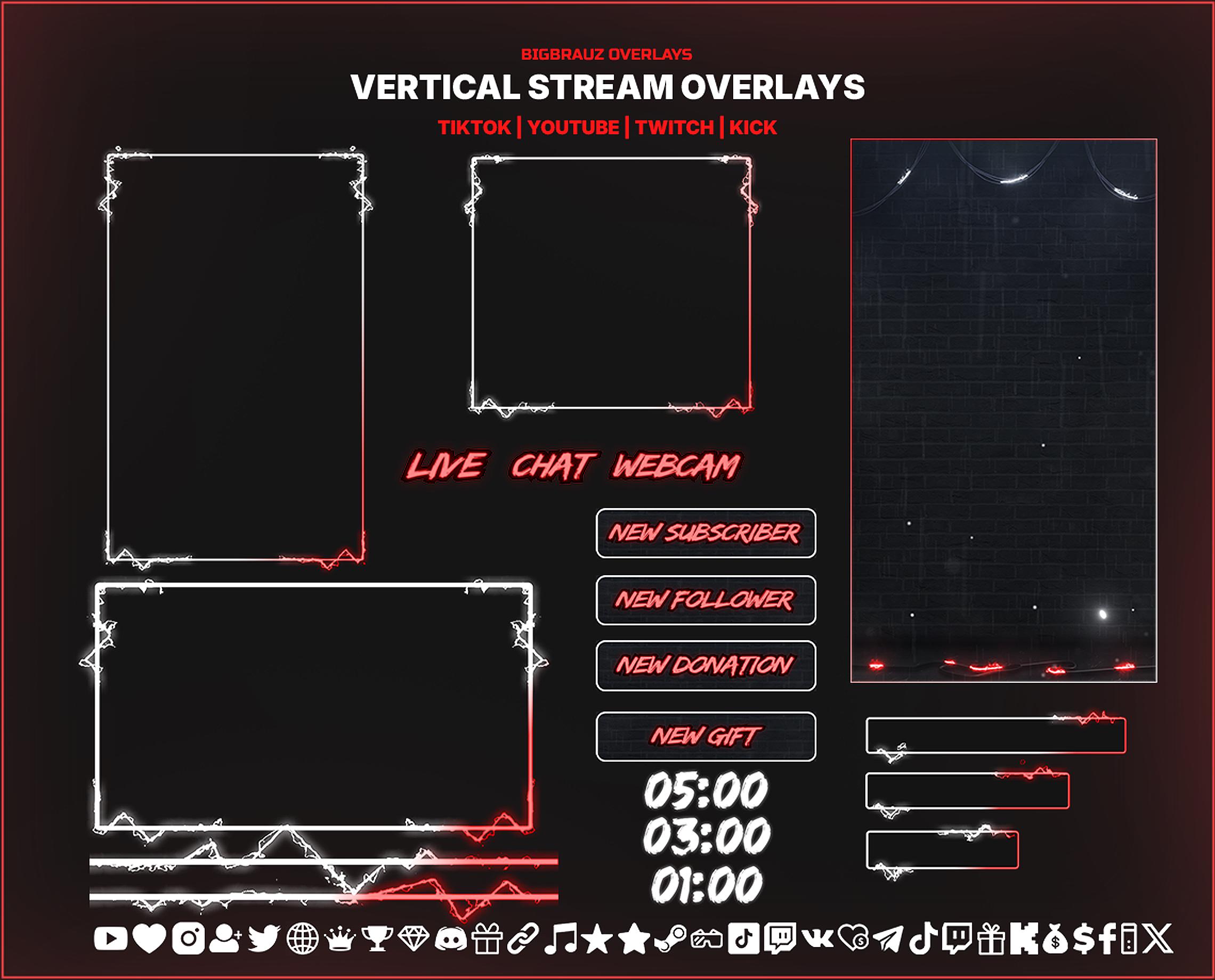 Example Vertical Stream Overlay Animated Vertical Tiktok Stream Overlays - NEON - Etsy