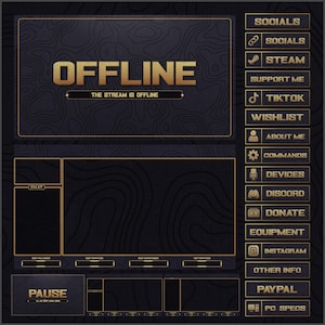 Sobreposição de estilo topográfico Twitch animado cinza, dourado e limpo - Pacote de transmissão completo - Feito para Twitch, YouTube, Kick, OBS e Streamlabs