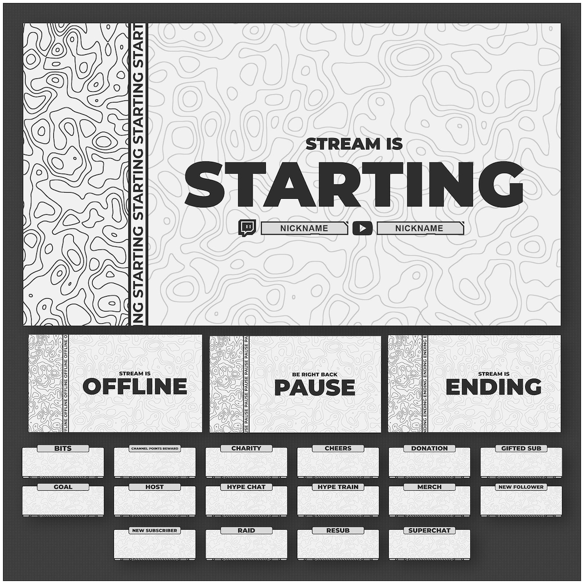 Animated WHITE Stream Overlays Package for Twitch, Youtube, OBS ...