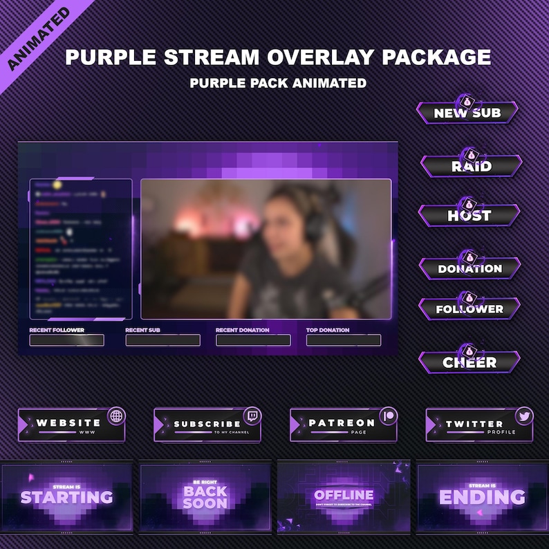 Recent Sub Animated Purple Twitch Stream Overlay Package - Etsy