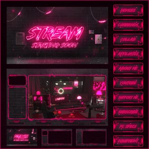 Pacote PINK NEON Stream OVERLAYS com efeitos de iluminação