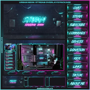 Animated Neon Stream Overlays Pack (Twitch, Youtube, Kick)