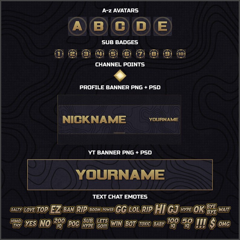 Gray, Gold, Clean Animated Twitch Topographic Style Overlay Complete