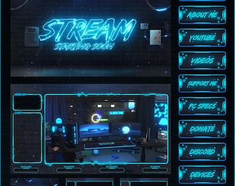 OVERLAYS Strom Animiertes BLAU NEON twitch Paket