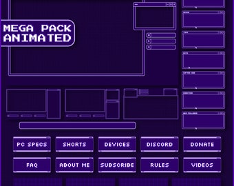 Animated PURPLE DARK RETRO Twitch Overlay Package - Minimal Dark Twitch Theme | Retro Computer Stream Overlay Pack
