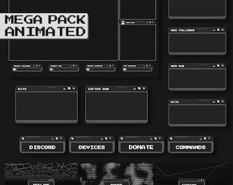 Animated DARK RETRO Twitch OVERLAY Package - Minimal Dark Twitch Theme | Retro Stream Overlay Pack