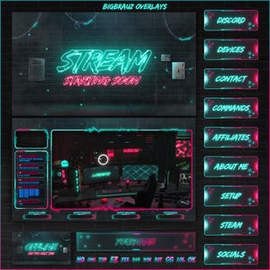 Pacote de sobreposições de fluxo animado estilo neon twitch
