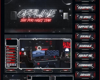 Overlays Stream Animiertes DARK NEON Stil Twitch Paket