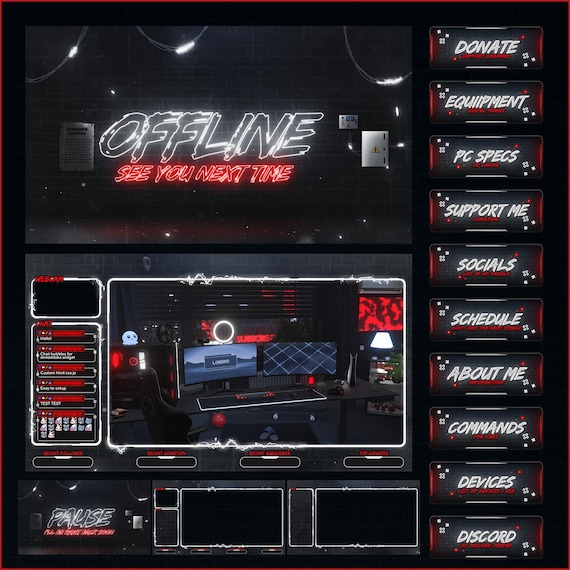 Overlays Stream Animated DARK NEON style twitch Package