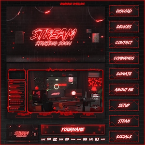 Pacote de twitch estilo RED NEON animado de transmissão OVERLAYS