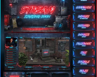 Animiertes Neon Stream Overlays Paket (Twitch, Youtube, Kick, Tiktok)