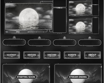 Animated Stream Package Stream Overlay Transition Panels BLACK AND WHITE Theme Calm Chill Theme Sky Celestial Stars Sky Moon Cute