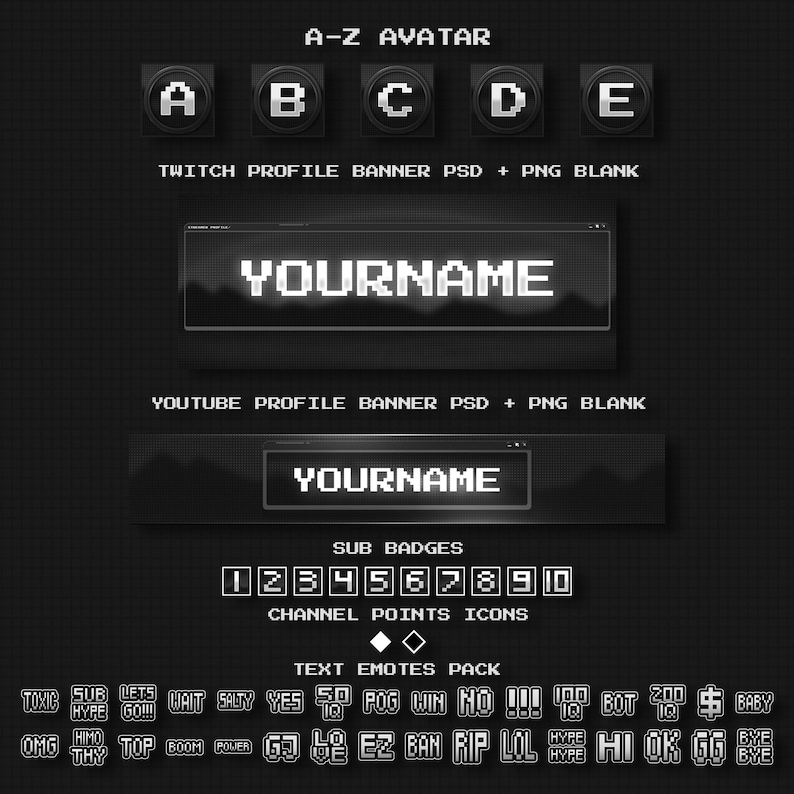 Animated DARK RETRO Twitch OVERLAY Package Minimal Dark Twitch Theme