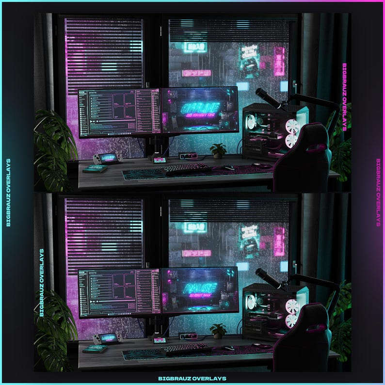 Electron Desktop Overlay Animated Dark Neon Stream Overlays Package (twitch, Youtube, Kick ...