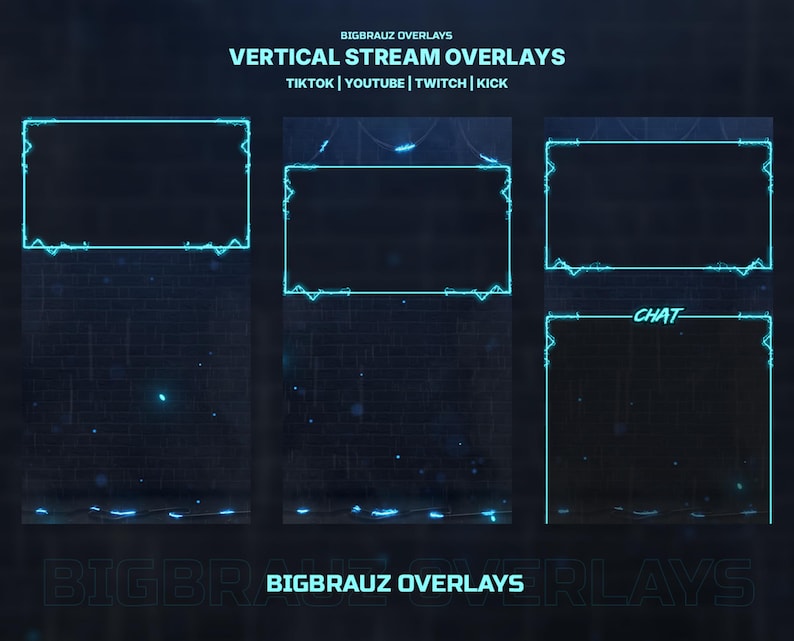 Example Vertical Stream Overlay Animated Vertical Tiktok Stream Overlays - BLUE NEON - Etsy