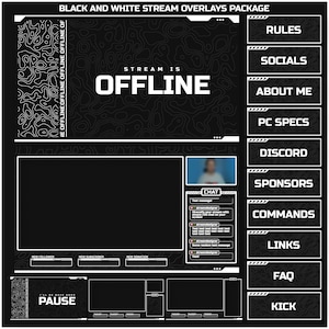 Pacote de sobreposições de DARK Stream animadas para Twitch, Youtube, OBS, Streamlabs em estilo escuro topográfico