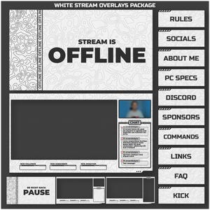 Pacote de sobreposições de fluxo BRANCO animado para Twitch, Youtube, OBS, Streamlabs em estilo topográfico