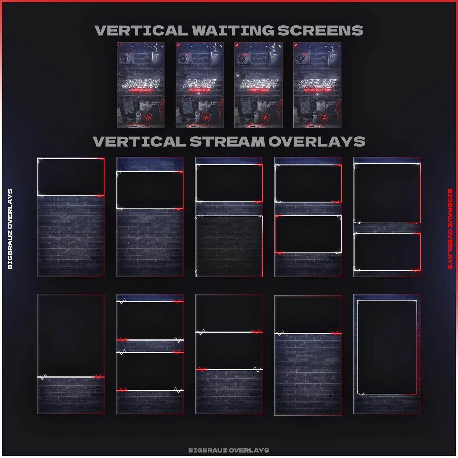 Animated Dark Neon Stream Overlays Package (twitch, Youtube, Kick ...