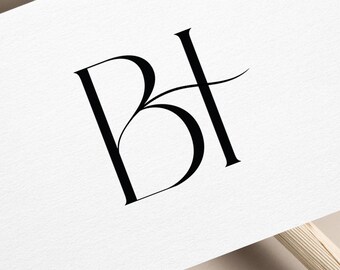 B&H Initials Monogram Wedding Logo: Modern Minimalist Couples Logo Design (Digital Download)