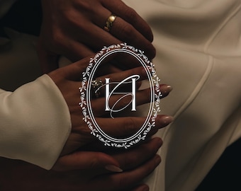 Semi-Custom Wreath Wedding Crest, Elegant Couple Monogram Logo (Digital Download)