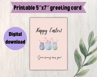 Happy Easter Card, Printable Easter Card With Bunny, Easter Eggs Card, Happy Easter Greeting Card, Digital Download