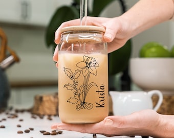 Tazza di caffè ghiacciato personalizzata Tazza di vetro da 16 once, Bicchiere di lattina di birra personalizzato con coperchio e cannuccia, Tazza di caffè in vetro con proposta di damigella d'onore, Bicchiere