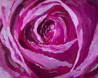 Fuchsia Single Rose. Acrylic Painting. Unframed.