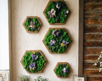Musgo con flores secas en marco de madera, Regalos corporativos de lujo, Comprar cuadro de musgo