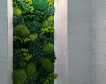 Panel decorativo vertical de musgo en marco de madera de roble, moosbild