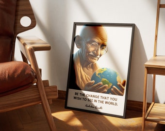 Mahatma Gandhi Digital Poster, Inspirational Gandhi Wall Art, Indian Leader Print, Peaceful Gandhi Artwork, Unique Home Decor