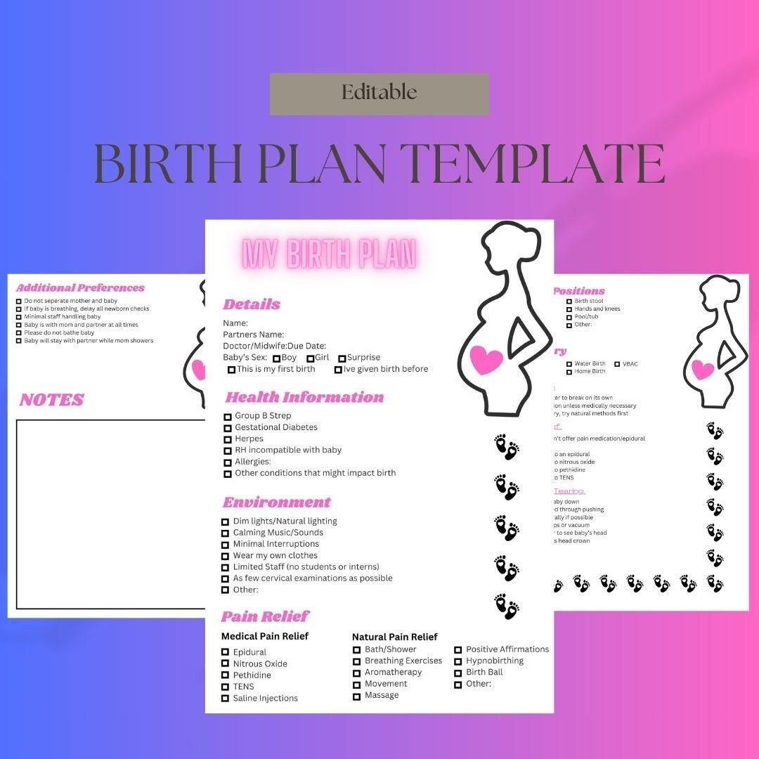 Printable Birth Plan Template for a Girl - Etsy