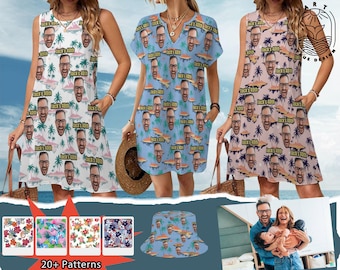 Custom hawaiian dress with photo/text-birthday party gift-bachelor party gift-gift for sister/mother-Dress with name-birthday pool party