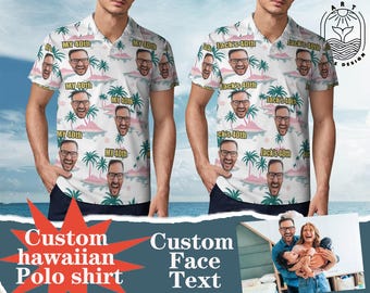 Custom hawaiian Polo shirt with photo/text-birthday party gift-bachelor party gift-gift for dad/grandpa-Shirt with name/text-birthday  party