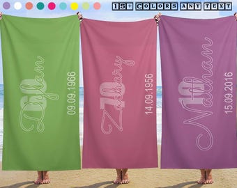 CustomNameBeachTowel,birthday beach towel,gift for beach lovers,NameOnTowelDesign,KidsName,family beach day towel,seaside relaxation towel